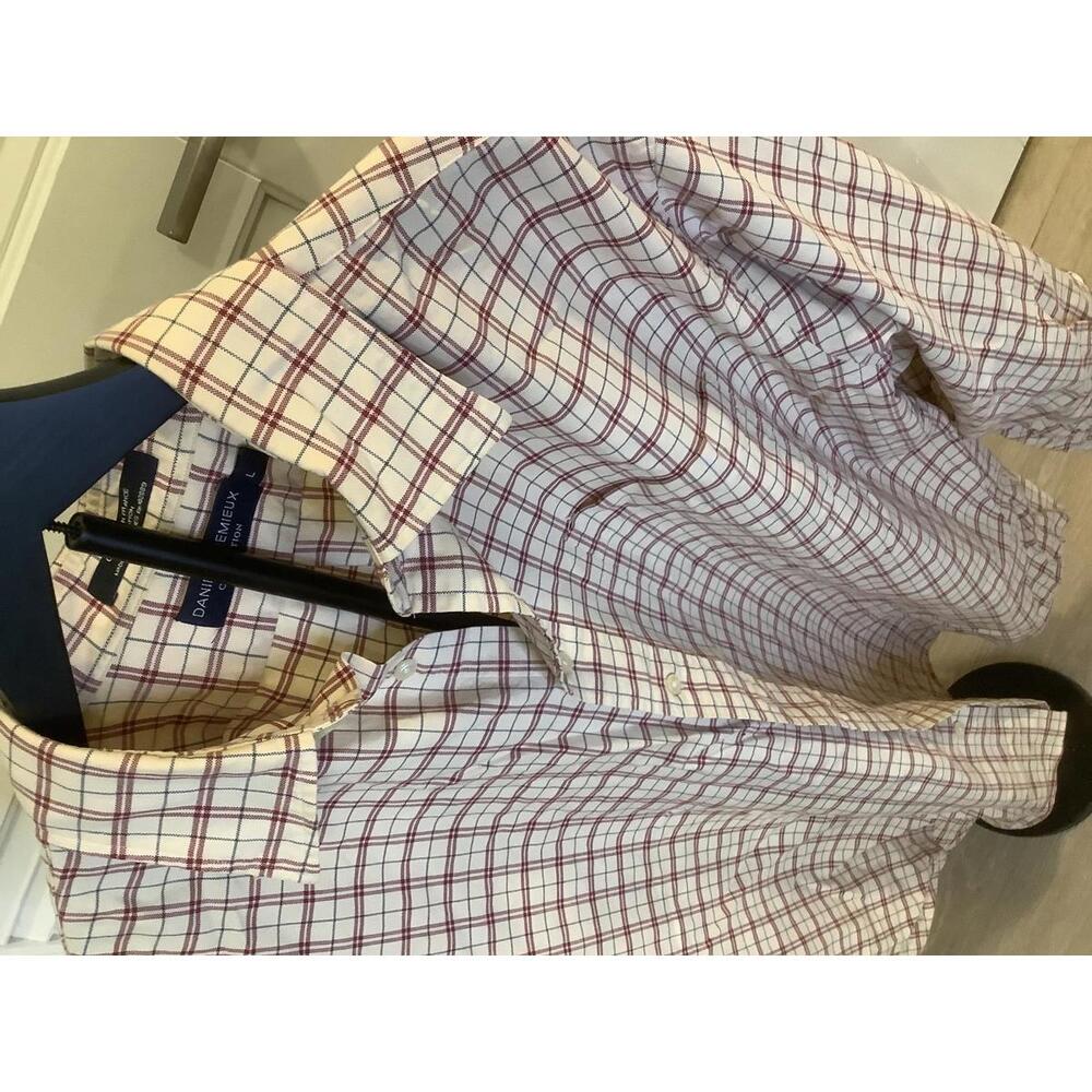 Daniel Cremieux Tan Red Plaid Cotton Long Sleeve Button Up Dress Shirt Large - Picture 2 of 4